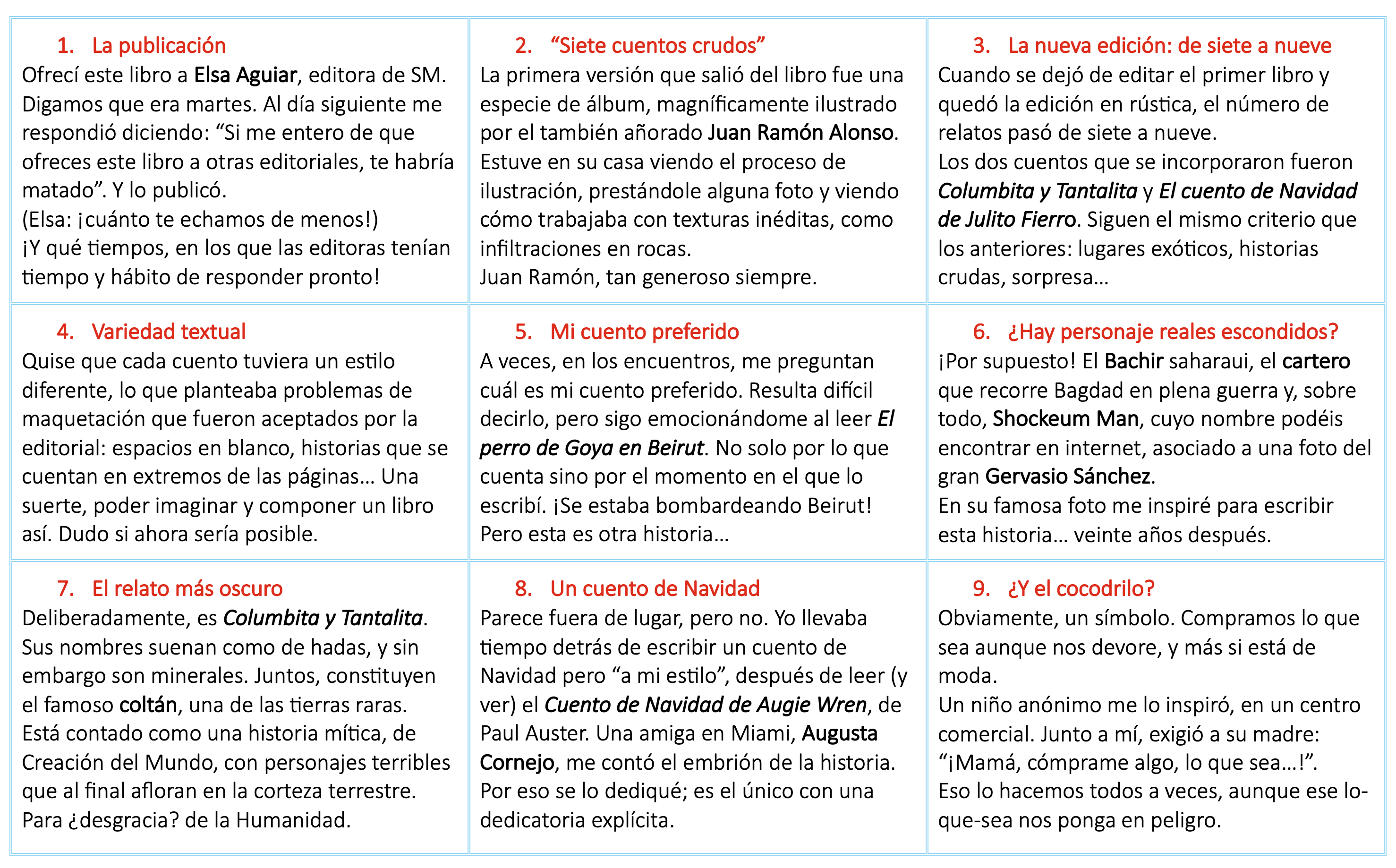 Nueve tips sobre nueve cuentos